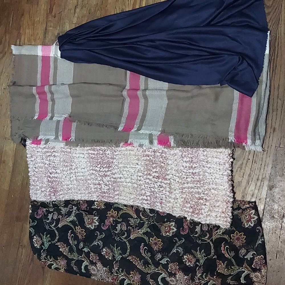 5 For $10 M&M Floral, Pink, Navy,  and Plaid Scarves Set